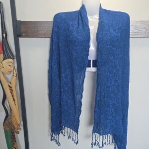 Blue Patterned Y2K Old Money Scarf with Fringe (🛍 6/$36)
